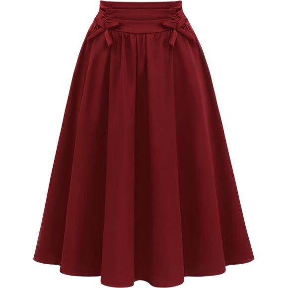 Midi Skirts High Waist A Line Skirt Wine Red - Picture 1 of 6